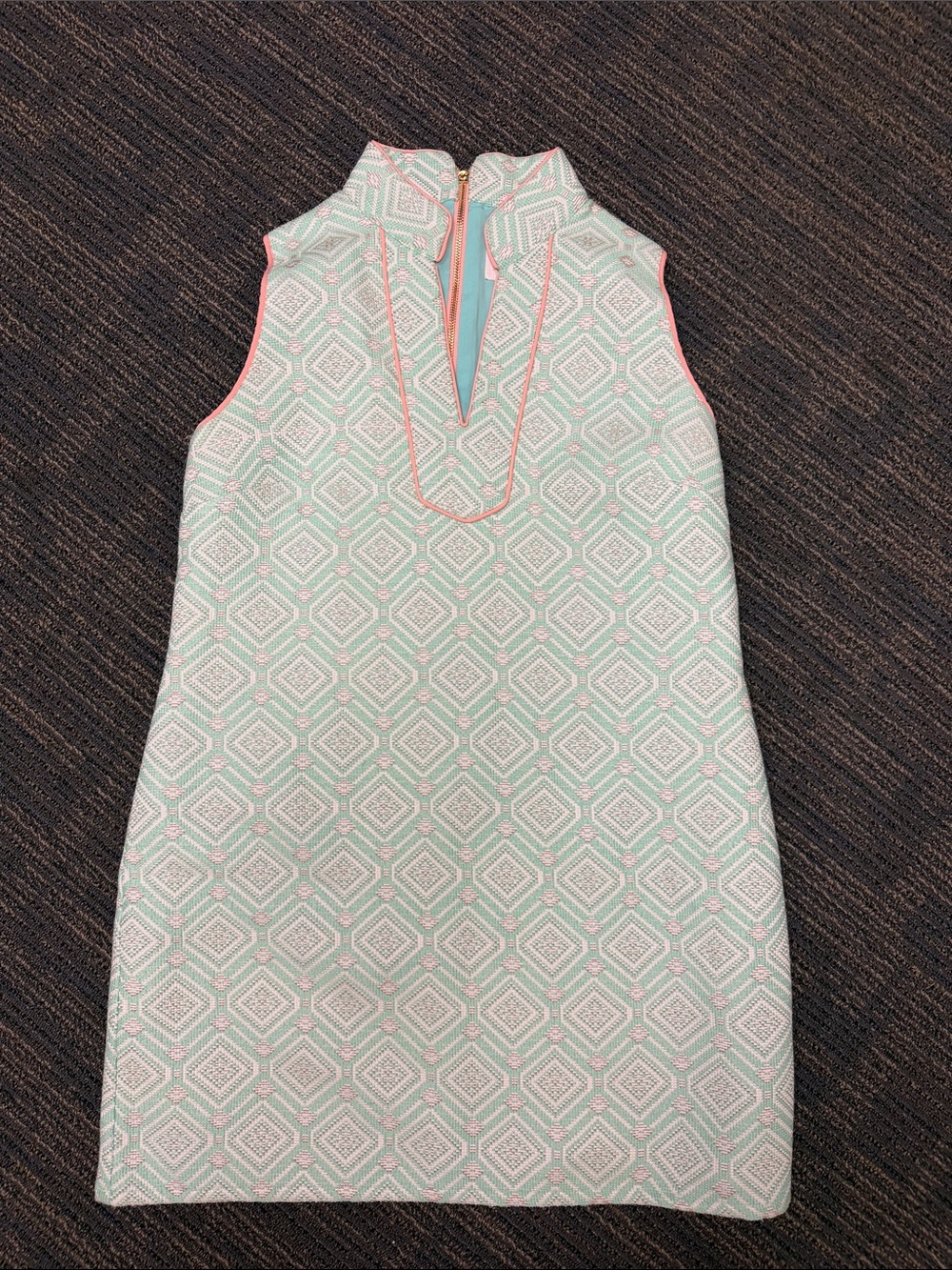 Sail to Sable Mint Geometric Shift Dress with Pink Trim